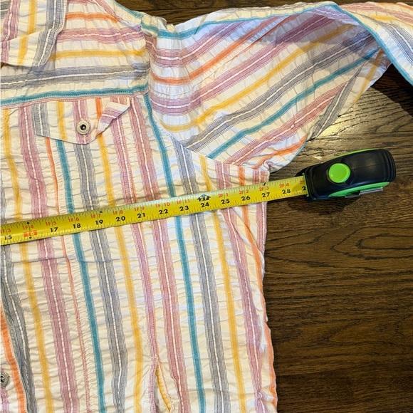 Denim 24/7 Y2K Pastel Stripe Western Button Down Crinkle Cotton Shirt Size 26W - Picture 8 of 9